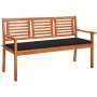 Banco de jardín 3 plazas madera maciza eucalipto y cojín 150 cm de , Bancos de jardín - Ref: Foro24-3061003, Precio: 191,63 €...