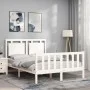 White solid wood bed frame with headboard 140x190 cm by , Beds and slatted bases - Ref: Foro24-3192147, Price: 153,03 €, Disc...
