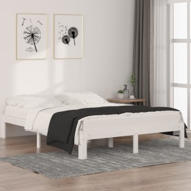 Solid white pine wood bed frame 140x190 cm by , Beds and slatted bases - Ref: Foro24-810346, Price: 105,94 €, Discount: %