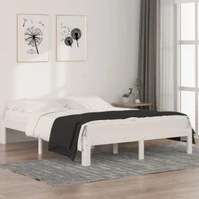 Solid white pine wood bed frame 140x190 cm by , Beds and slatted bases - Ref: Foro24-810346, Price: 104,60 €, Discount: %
