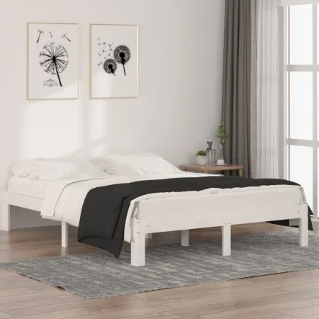 Massiver Bettrahmen aus weißem Kiefernholz, 140 x 190 cm von , Betten und Lattenroste - Ref: Foro24-810346, Preis: 104,60 €, ...
