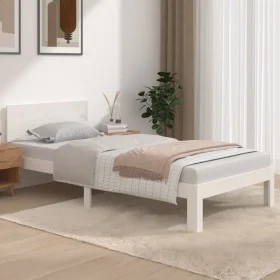 White solid wood single bed frame 90x190 cm by , Beds and slatted bases - Ref: Foro24-810461, Price: 113,67 €, Discount: %