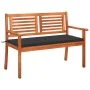 Solid eucalyptus wood 2-seater garden bench with cushion, 120 cm by , garden benches - Ref: Foro24-3060969, Price: 184,92 €, ...