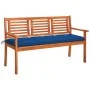 Solid eucalyptus wood 3-seater garden bench with cushion, 150 cm by , garden benches - Ref: Foro24-3061021, Price: 198,44 €, ...