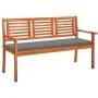 Banco de jardín 3 plazas madera maciza eucalipto y cojín 150 cm de , Bancos de jardín - Ref: Foro24-3060997, Precio: 194,89 €...