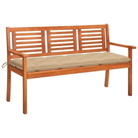 Solid eucalyptus wood 3-seater garden bench with cushion, 150 cm by , garden benches - Ref: Foro24-3061014, Price: 199,88 €, ...