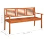 Solid eucalyptus wood 3-seater garden bench with cushion, 150 cm by , garden benches - Ref: Foro24-3061014, Price: 199,88 €, ...