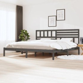 Estructura de cama sin colchón madera de pino gris 200x200 cm Estructura de cama sin colchón madera de pino gris 200x200 cm