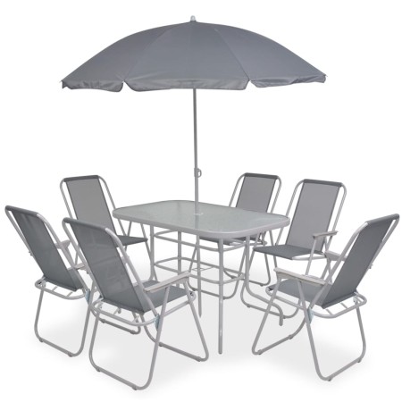 Garten-Essset 8-teilig aus Stahl und grauem Textilene von vidaXL, Gartensets - Ref: Foro24-43786, Preis: 324,26 €, Rabatt: %