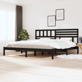 Estructura de cama sin colchón madera de pino negro 200x200 cm Estructura de cama sin colchón madera de pino negro 200x200 cm