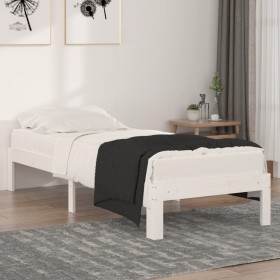 Estructura de cama madera maciza individual blanco 75x190 cm