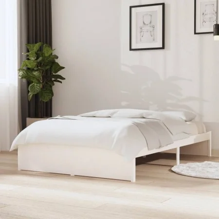 Small double bed frame white solid wood 120x190cm by , Beds and slatted bases - Ref: Foro24-814920, Price: 134,79 €, Discount: %