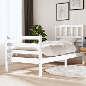 Estructura de cama individual madera maciza blanco 75x190 cm Estructura de cama individual madera maciza blanco 75x190 cm