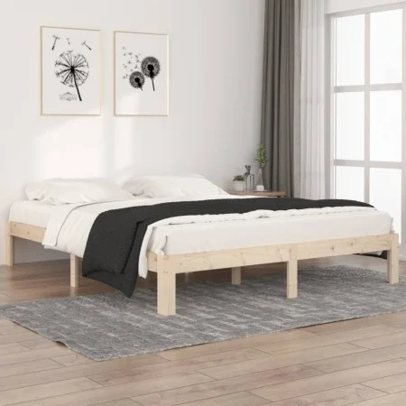 Solid pine wood bed frame 160x200 cm by , Beds and slatted bases - Ref: Foro24-810375, Price: 96,11 €, Discount: %