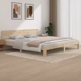 Solid pine wood bed frame 200x200 cm by , Beds and slatted bases - Ref: Foro24-810515, Price: 161,09 €, Discount: %