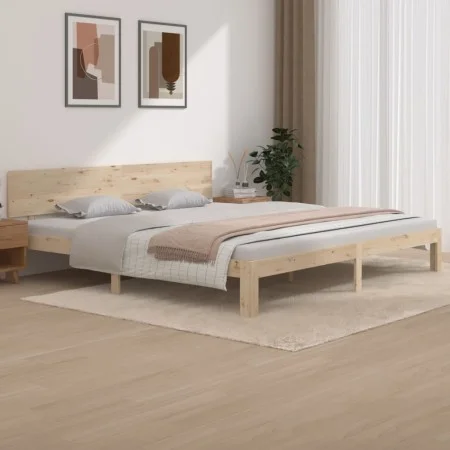 Solid pine wood bed frame 200x200 cm by , Beds and slatted bases - Ref: Foro24-810515, Price: 161,09 €, Discount: %