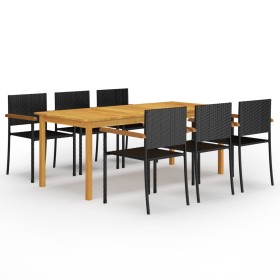 Juego de comedor para jardín de 7 piezas negro