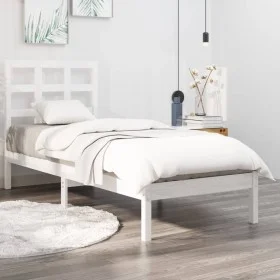 White single solid wood bed frame 75x190 cm by , Beds and slatted bases - Ref: Foro24-3105431, Price: 92,35 €, Discount: %