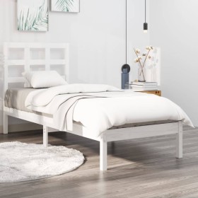 Estructura de cama madera maciza individual blanco 75x190 cm