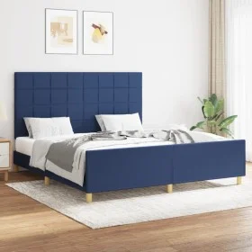 Bed frame with blue fabric headboard 160x200 cm by , Beds and slatted bases - Ref: Foro24-3125071, Price: 225,86 €, Discount: %