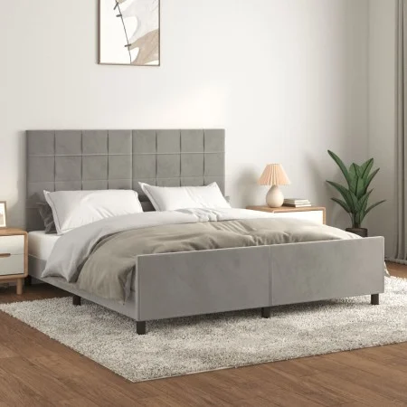 Bed frame with light gray velvet headboard 160x200cm by , Beds and slatted bases - Ref: Foro24-3125763, Price: 247,20 €, Disc...