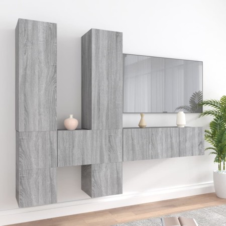 Set de muebles para TV 7 pzas madera contrachapada gris Sonoma