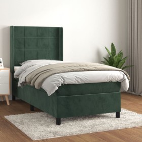 Cama box spring con colchón terciopelo verde oscuro 90x200 cm