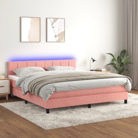 Box spring bed with mattress and LED pink velvet 160x200 cm by , Beds and slatted bases - Ref: Foro24-3134416, Price: 453,50 ...
