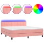 Box spring bed with mattress and LED pink velvet 160x200 cm by , Beds and slatted bases - Ref: Foro24-3134416, Price: 453,50 ...