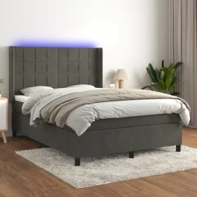 Box spring bed with mattress and LED dark gray velvet 140x190 cm by , Beds and slatted bases - Ref: Foro24-3139560, Price: 49...