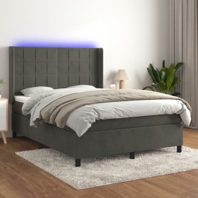 Cama box spring colchón y LED terciopelo gris oscuro 140x190 cm de , Camas y somieres - Ref: Foro24-3139560, Precio: 508,21 €...
