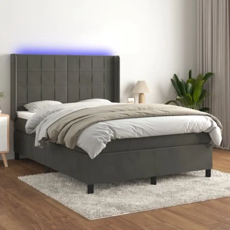 Box spring bed with mattress and LED dark gray velvet 140x190 cm by , Beds and slatted bases - Ref: Foro24-3139560, Price: 49...