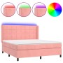 Cama box spring colchón y LED terciopelo rosa 160x200 cm de , Camas y somieres - Ref: Foro24-3139576, Precio: 558,72 €, Descu...