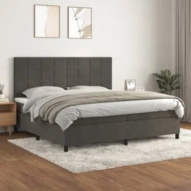Box spring bed with dark gray velvet mattress 200x200 cm by , Beds and slatted bases - Ref: Foro24-3143044, Price: 593,31 €, ...