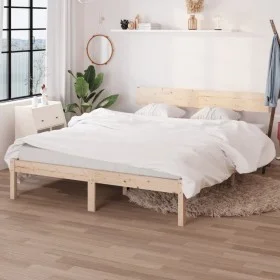 Solid gray pine wood bed frame 160x200 cm by , Beds and slatted bases - Ref: Foro24-810157, Price: 102,02 €, Discount: %