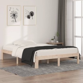 Solid wood double bed frame 135x190 cm by , Beds and slatted bases - Ref: Foro24-810340, Price: 89,13 €, Discount: %