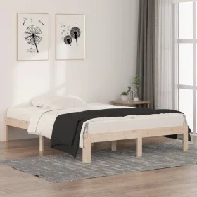 Solid wood double bed frame 135x190 cm by , Beds and slatted bases - Ref: Foro24-810340, Price: 81,43 €, Discount: %