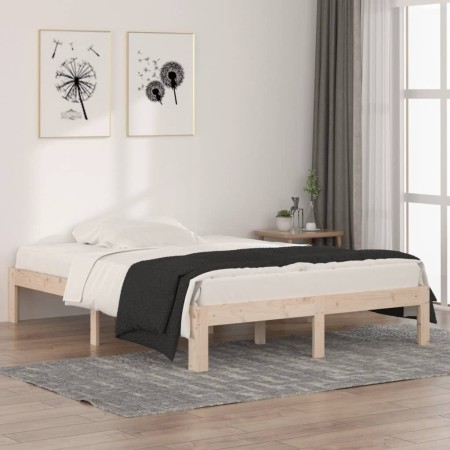 Estructura de cama de matrimonio madera maciza 135x190 cm de , Camas y somieres - Ref: Foro24-810340, Precio: 88,98 €, Descue...