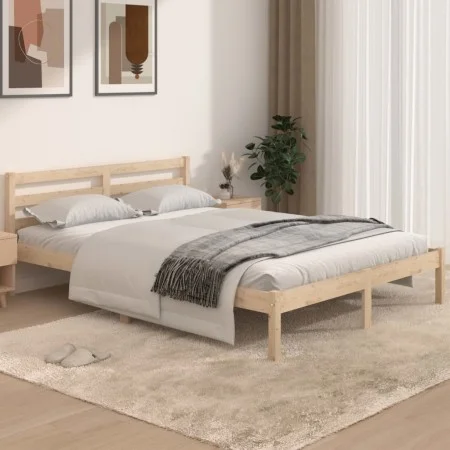 Solid pine wood bed frame 140x190 cm by , Beds and slatted bases - Ref: Foro24-810410, Price: 86,36 €, Discount: %