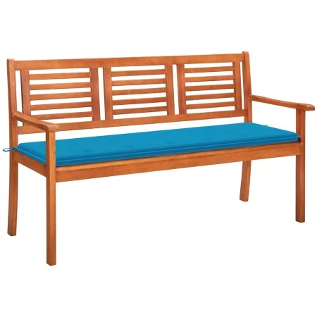 Solid eucalyptus wood 3-seater garden bench with cushion, 150 cm by , garden benches - Ref: Foro24-3061000, Price: 185,74 €, ...