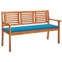 Solid eucalyptus wood 3-seater garden bench with cushion, 150 cm by , garden benches - Ref: Foro24-3061000, Price: 185,74 €, ...