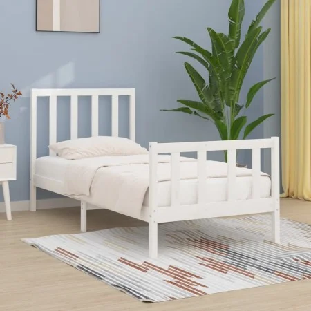 White single solid wood bed frame 75x190 cm by , Beds and slatted bases - Ref: Foro24-3105186, Price: 121,01 €, Discount: %