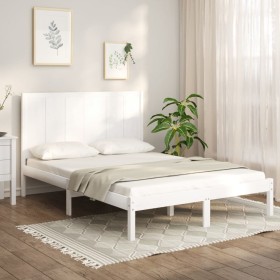 Estructura de cama de madera maciza de pino blanco 140x190 cm