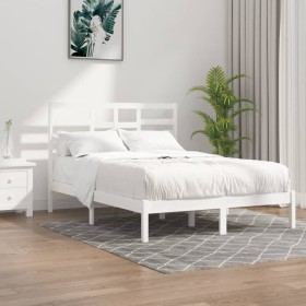 Small solid white wood double bed frame 120x190cm by , Beds and slatted bases - Ref: Foro24-3105766, Price: 120,95 €, Discoun...