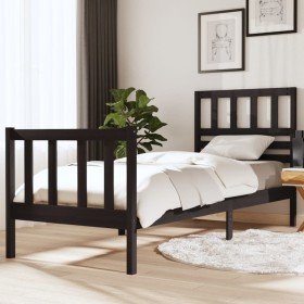 Estructura cama madera maciza individual negro 75x190 cm en Camas y somieres | Comprar online en Foro24