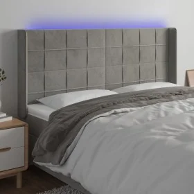 Light gray velvet headboard with LED 163x16x118/128 cm by , Headboards and footboards - Ref: Foro24-3124102, Price: 141,96 €,...
