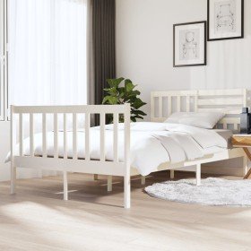 Estructura cama doble pequeña madera maciza blanco 120x190 cm Estructura cama doble pequeña madera maciza blanco 120x190 cm