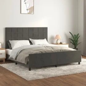 Bed frame with dark gray velvet headboard 160x200 cm by , Beds and slatted bases - Ref: Foro24-3125764, Price: 224,65 €, Disc...