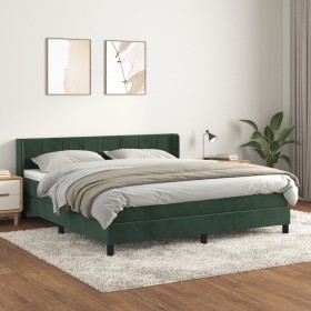 Cama box spring con colchón terciopelo verde oscuro 160x200 cm