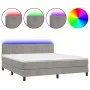 Box spring bed with mattress and LED light gray velvet 160x200 cm by , Beds and slatted bases - Ref: Foro24-3134411, Price: 4...